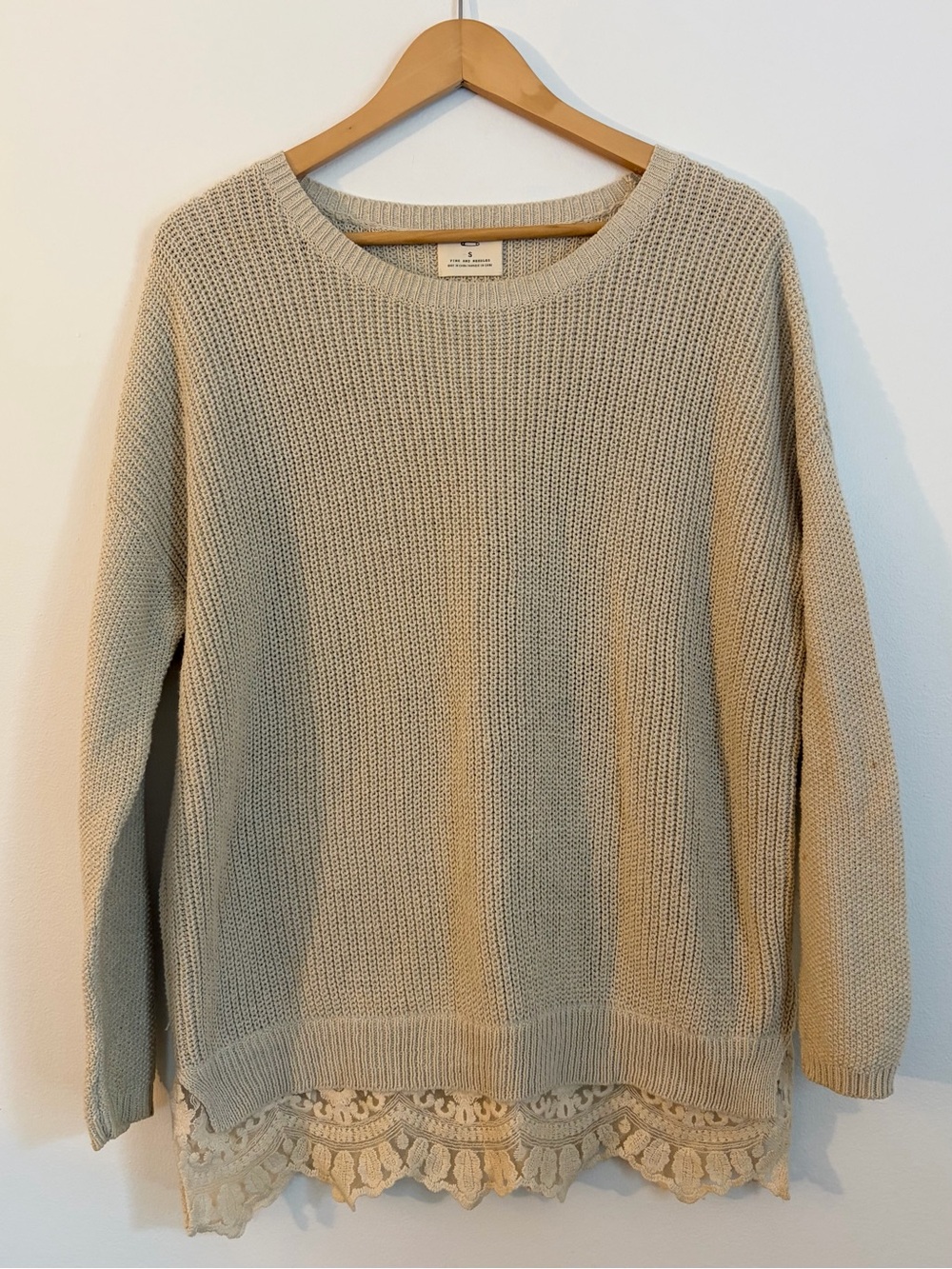 Pins & Needles Cream Crewneck Sweater with Lace Trim
